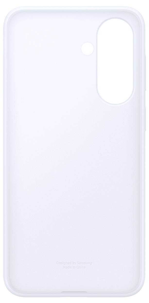 Hellblaue Smartphone-Hülle von hinten mit einem vertikalen Kameraausschnitt oben rechts und einer kleinen Blitzöffnung darüber.