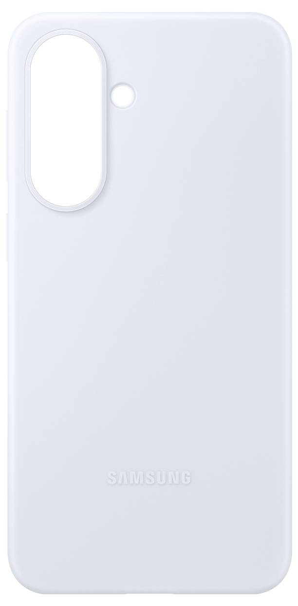 Hellblue Samsung-Handyhülle mit großem Kameraausschnitt und kleiner kreisförmiger Öffnung oben.