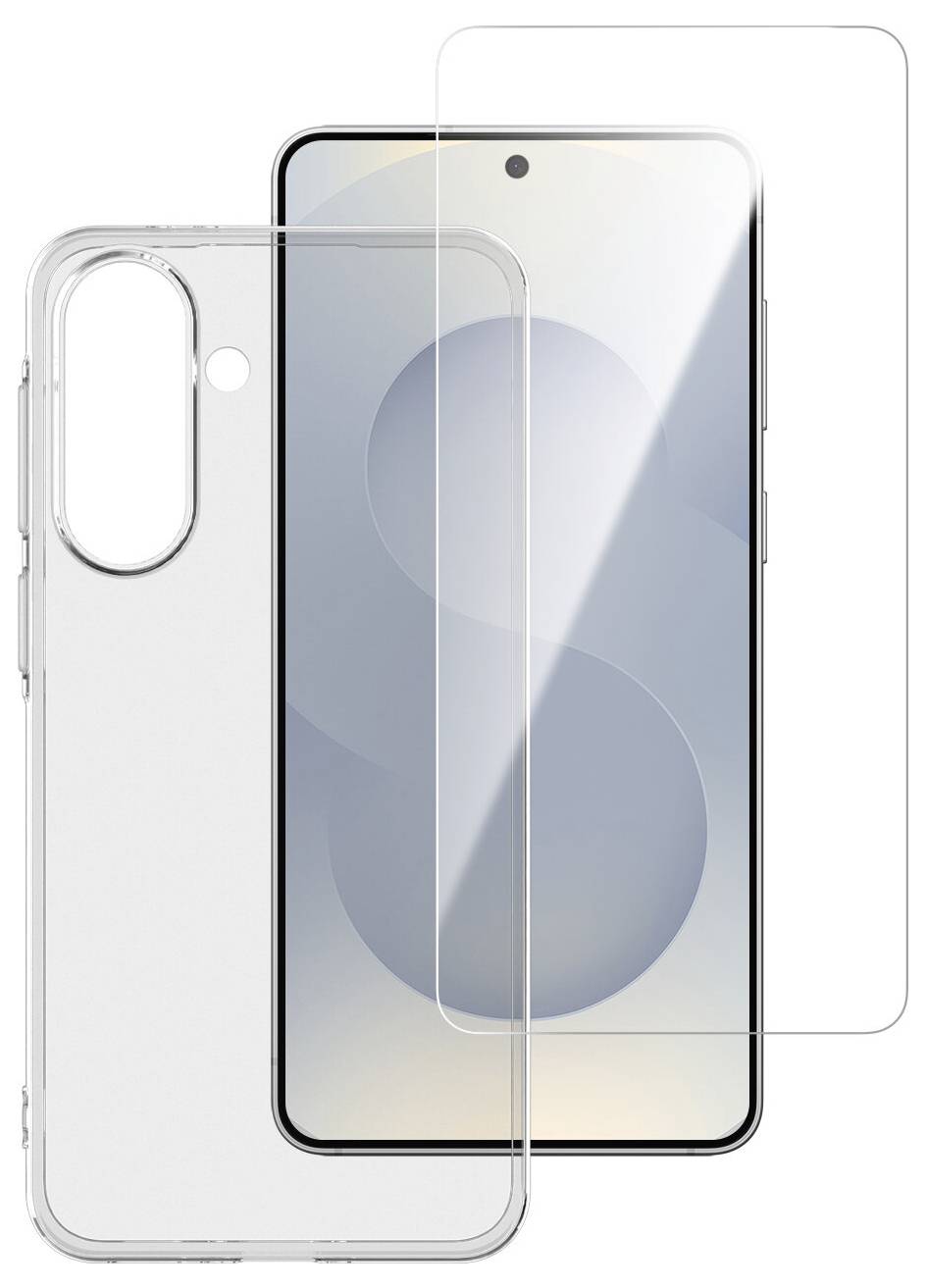 Vorderansicht eines Smartphones mit violett-blauem abstraktem Hintergrund und zentrierter Lochkamera an der Vorderseite.