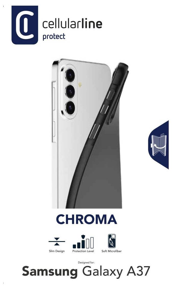 Cellularline Protect Handyhülle-Anzeige mit einem Samsung Galaxy A37 in einem schlanken schwarzen 