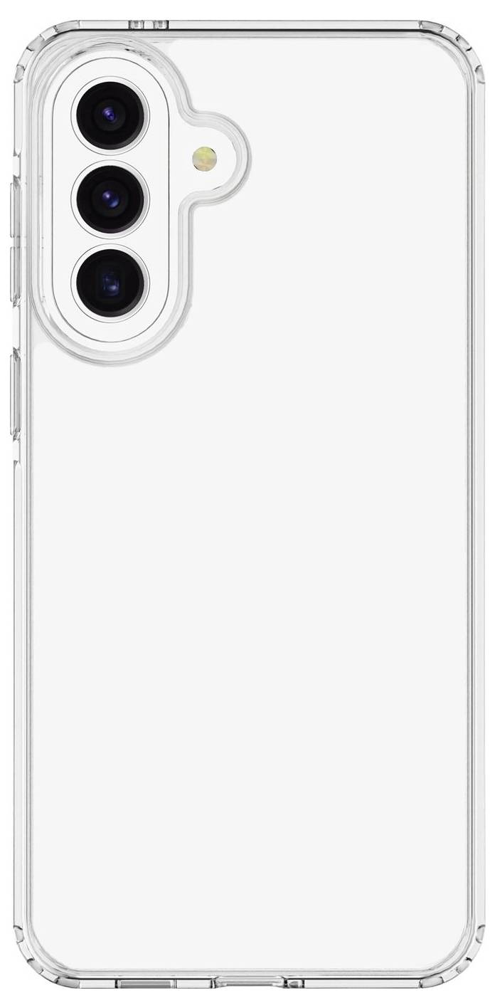 Klare Schutzschale für Smartphone mit weißer Rückseite und erhöhtem dreifachem Kameraausschnitt oben links.