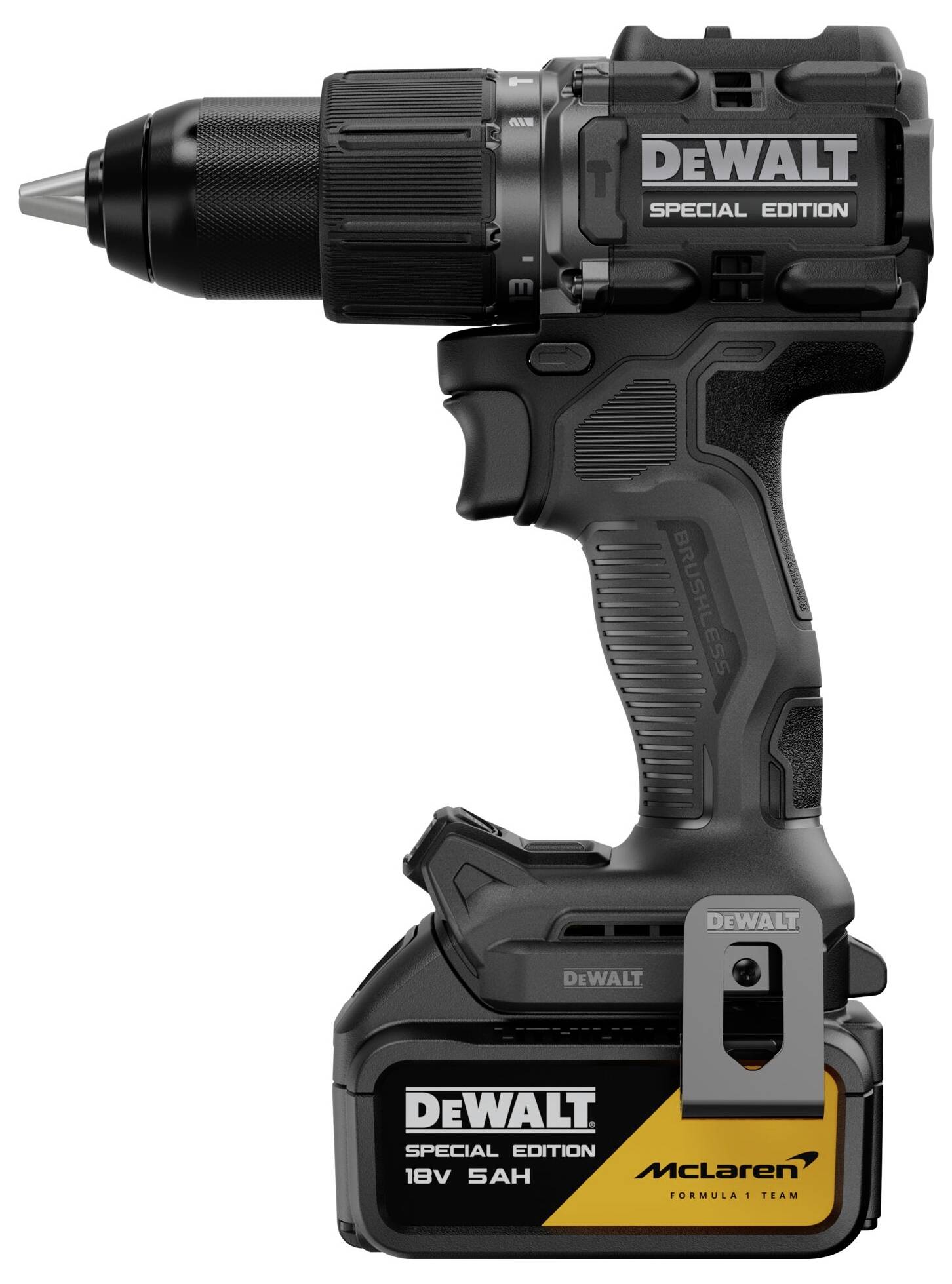 DeWalt Akku-Bohrmaschine in Schwarz mit Akkupack, gekennzeichnet mit „SPECIAL EDITION