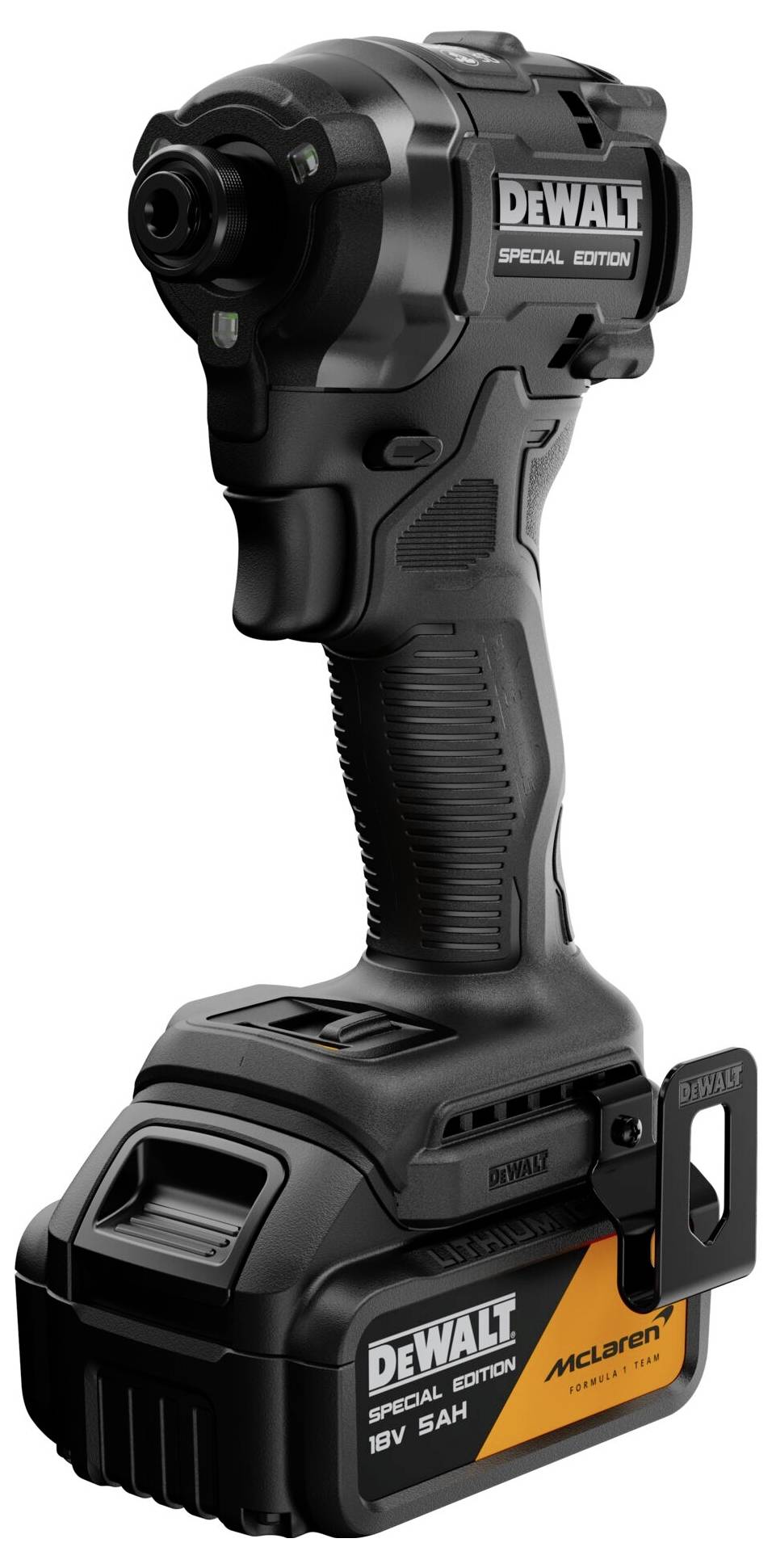 DeWalt-Akku-Schlagschrauber mit Batteriepack, gezeigt in Schwarz und Gelb mit 