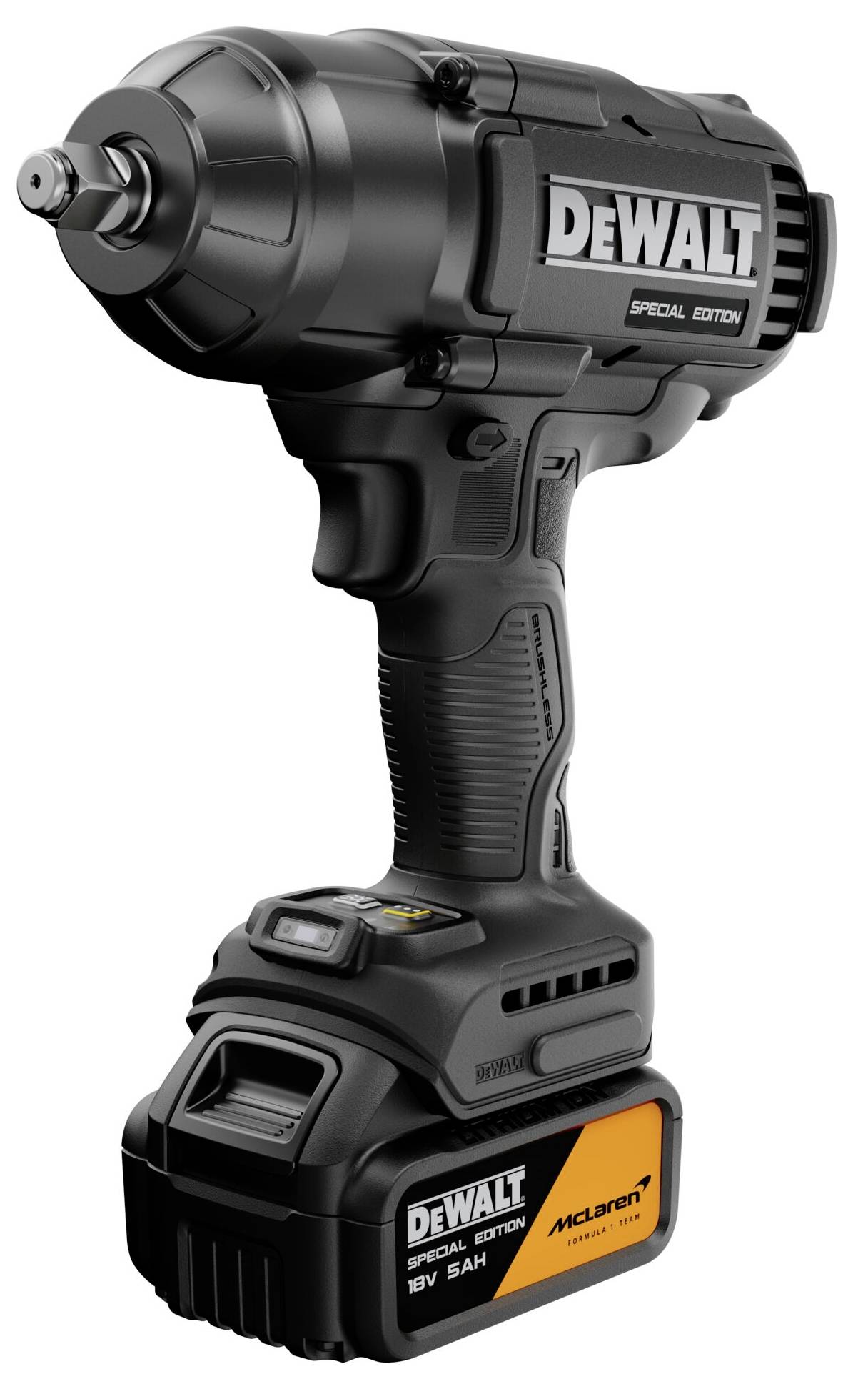 Schwarzer DeWALT Akku-Schlagschrauber mit Batteriepack, gekennzeichnet mit 