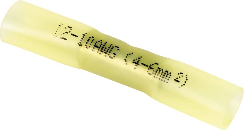 Gelber Latexballon mit schwarzem Matrixdruck-Text, der 