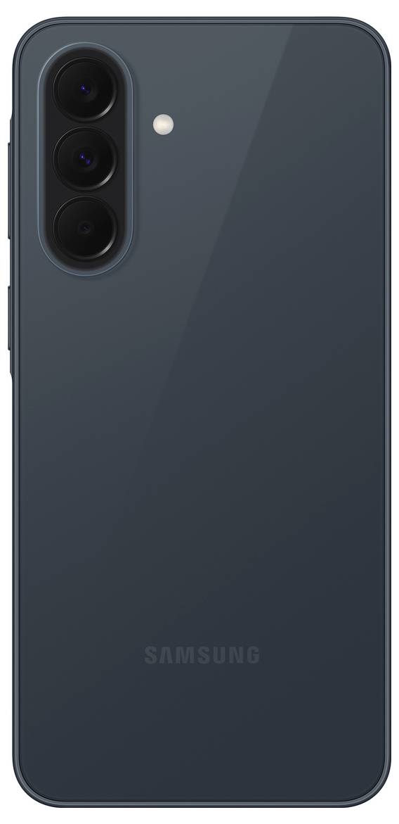 Rückseite eines dunkelgrauen Samsung-Smartphones mit dreifachen rückwärtigen Kameras und einem Blitz in der oberen linken Ecke.
