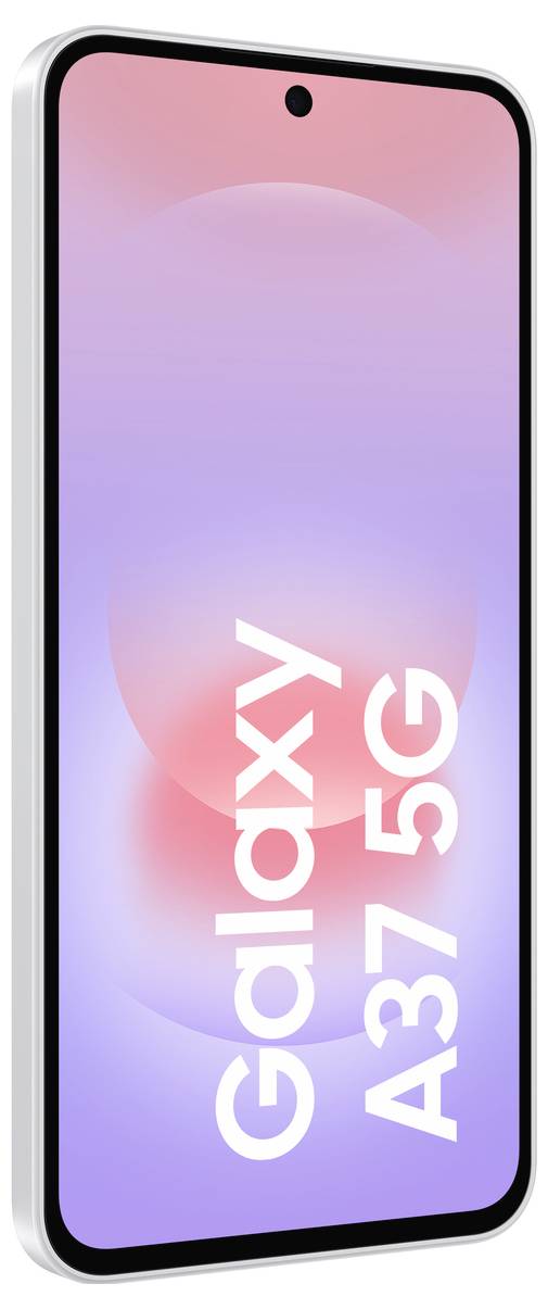 Rückansicht eines grauen Samsung-Smartphones mit dreifacher Rückfahrtkamera in einem vertikalen Modul und einem kleinen Blitz in der Nähe der Oberseite.
