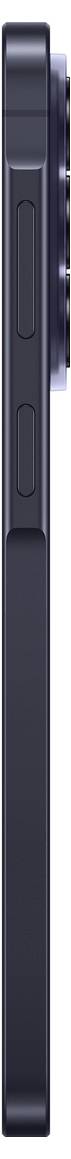 Seitenansicht eines schwarzen Smartphones mit schlankem Profil, Seitentasten und erhöhter Kameraverhebung auf der Rückseite.