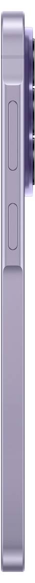 Nahaufnahme einer Seitenansicht eines lila Smartphones, die die Lautstärketasten und den Stumm-Schalter an seiner Kante zeigt.