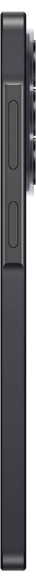 Nahaufnahme einer Seitenansicht eines schwarzen Smartphones, die die Lautstärketasten und den Seitenschalter an der linken Kante zeigt.