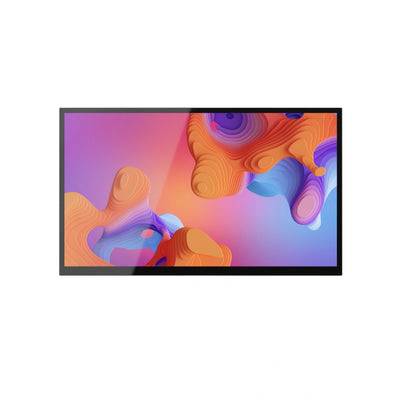 Abstrakte, bunte digitale Kunstwerk auf einem rechteckigen Bildschirm, mit rosa, orange, blauen und lila fließenden Formen.