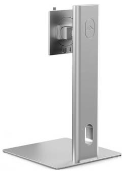 Metall-Schreibtischmonitorständer mit vertikaler Stütze und rechteckiger Basis, von der Seite auf weißem Hintergrund dargestellt.