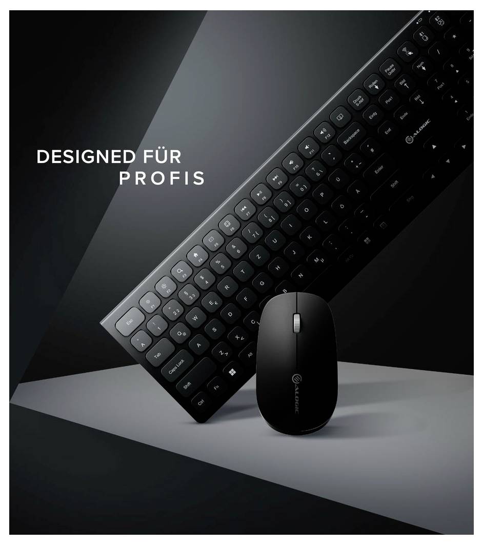 Alogic Echelon BT Wireless Mouse + Keybo Kabellos Tastatur, Maus-Set Deutsch, QWERTZ Schwarz