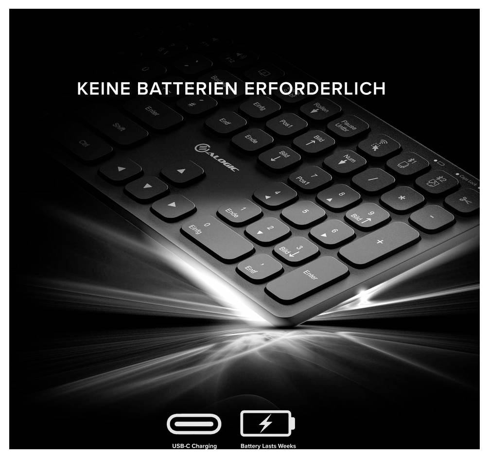 Alogic Echelon BT Wireless Mouse + Keybo Kabellos Tastatur, Maus-Set Deutsch, QWERTZ Schwarz