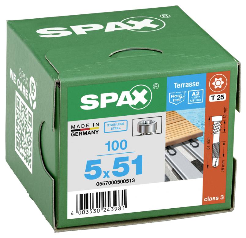 SPAX 0557000500513 Zylinderkopfschrauben-Sortiment 5mm 51mm T-STAR plus Edelstahl (rostfrei) 100St.