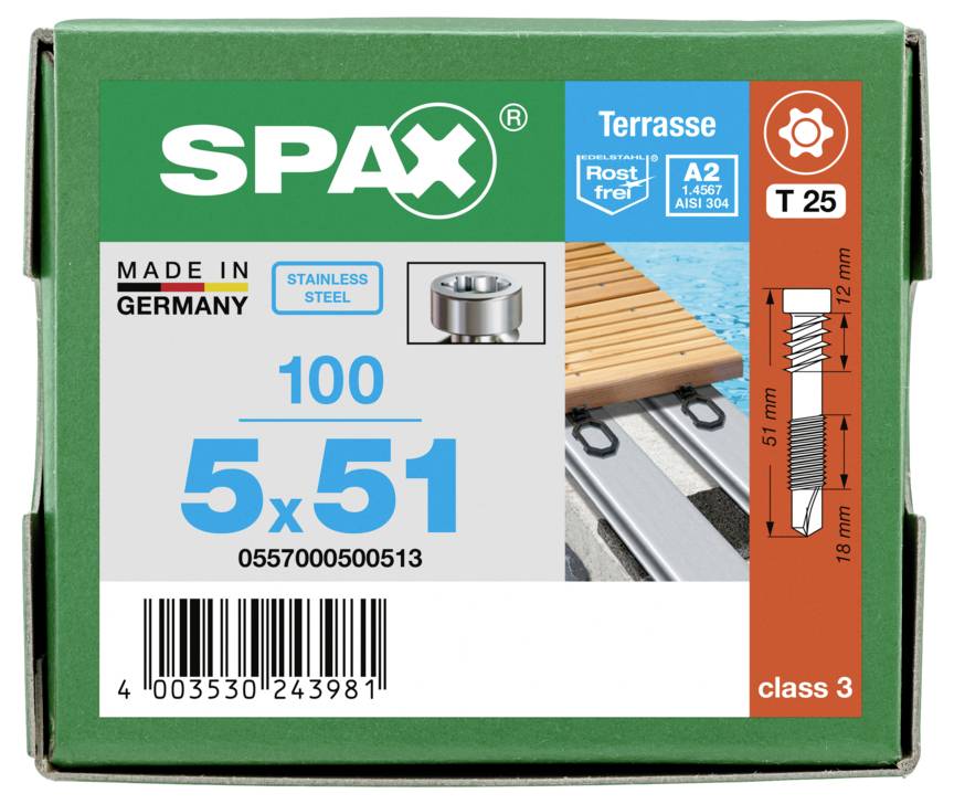 SPAX 0557000500513 Zylinderkopfschrauben-Sortiment 5mm 51mm T-STAR plus Edelstahl (rostfrei) 100St.