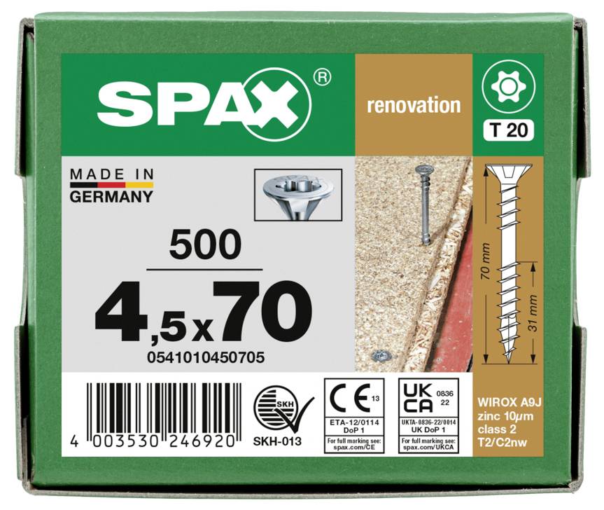 SPAX 0541010450705 Senkkopfschraube 4.5mm 70mm T-STAR plus Stahl 500St.