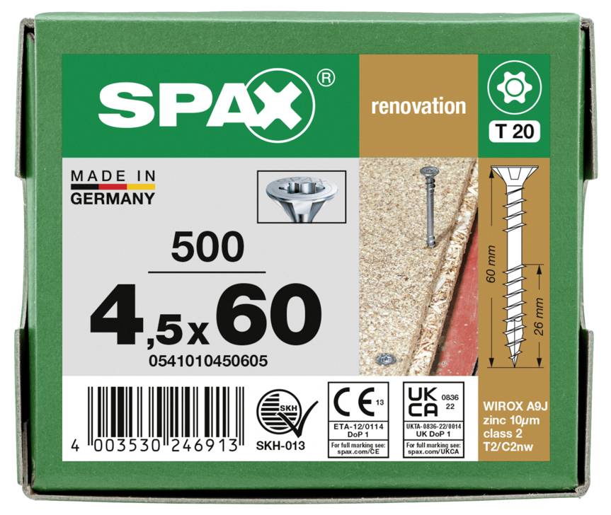 SPAX 0541010450605 Senkkopfschraube 4.5mm 60mm T-STAR plus Stahl 500St.