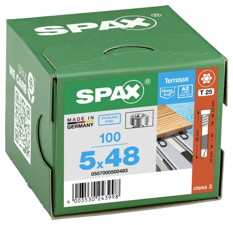 SPAX 0557000500483 Zylinderkopfschrauben-Sortiment 5mm 48mm T-STAR plus Edelstahl (rostfrei) 100St.
