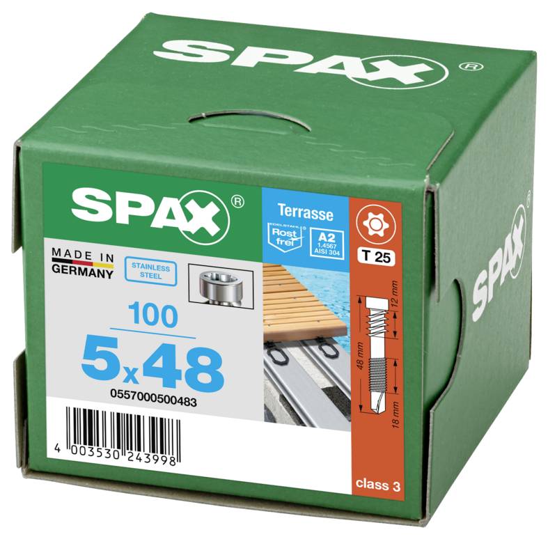 SPAX 0557000500483 Zylinderkopfschrauben-Sortiment 5mm 48mm T-STAR plus Edelstahl (rostfrei) 100St.