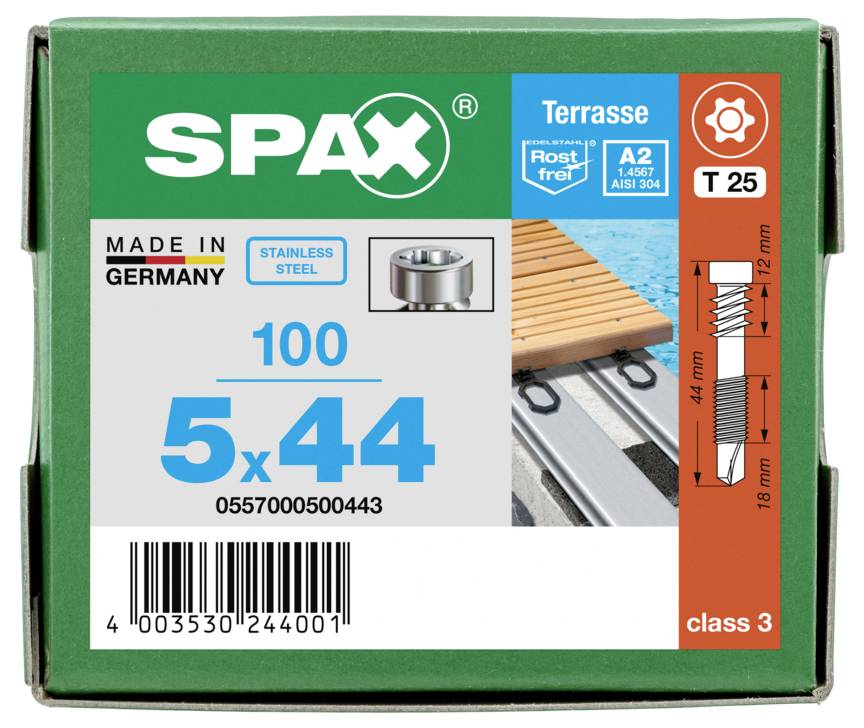 SPAX 0557000500443 Zylinderkopfschrauben-Sortiment 5mm 44mm T-STAR plus Edelstahl (rostfrei) 100St.