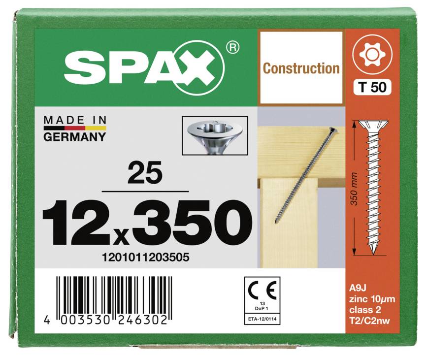 SPAX 1201011203505 Senkkopfschraube 12mm 350mm T-STAR plus Stahl 25St.