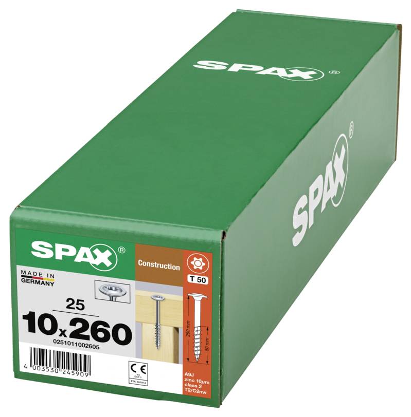 SPAX 0251011002605 Tellerschrauben 10mm 260mm T-STAR plus Stahl 25St.