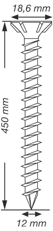 Technische Zeichnung einer Schraube mit Senkkopf, gekennzeichnet mit 450 mm Länge und 12 mm Breite, mit Kopfbreite 18,6 mm.