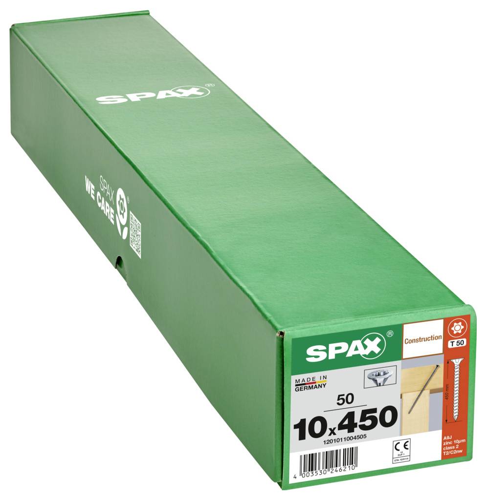 Grüne SPAX-Schraubenbox mit der Aufschrift „10x450