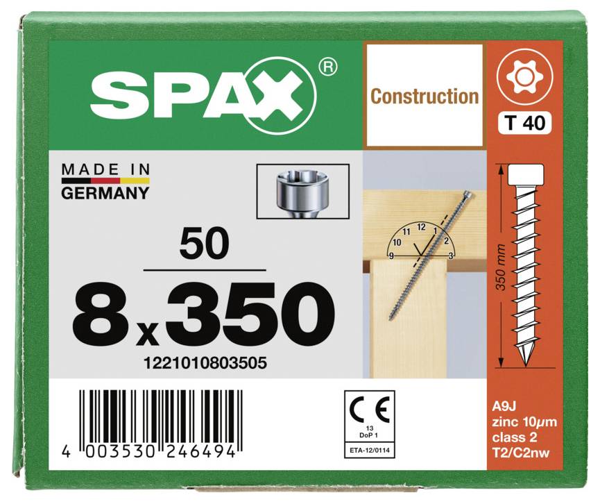 SPAX Konstruktionsschrauben Box mit Bezeichnung „8 x 350