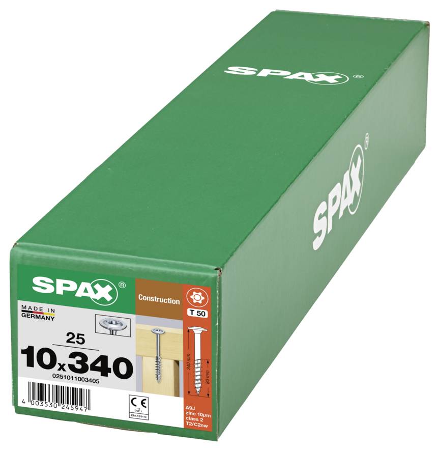 SPAX 0251011003405 Tellerschrauben 10mm 340mm T-STAR plus Stahl 25St.