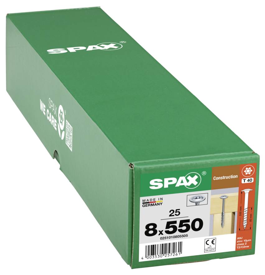 SPAX 0251010805505 Tellerschrauben 8mm 550mm T-STAR plus Stahl 25St.