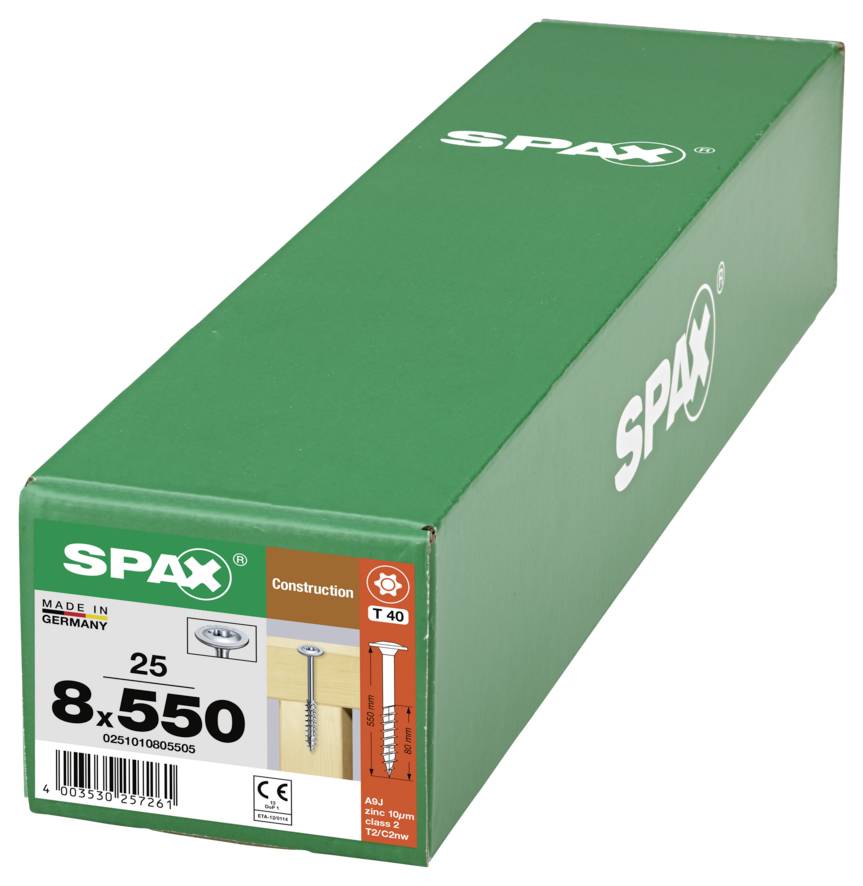 SPAX 0251010805505 Tellerschrauben 8mm 550mm T-STAR plus Stahl 25St.