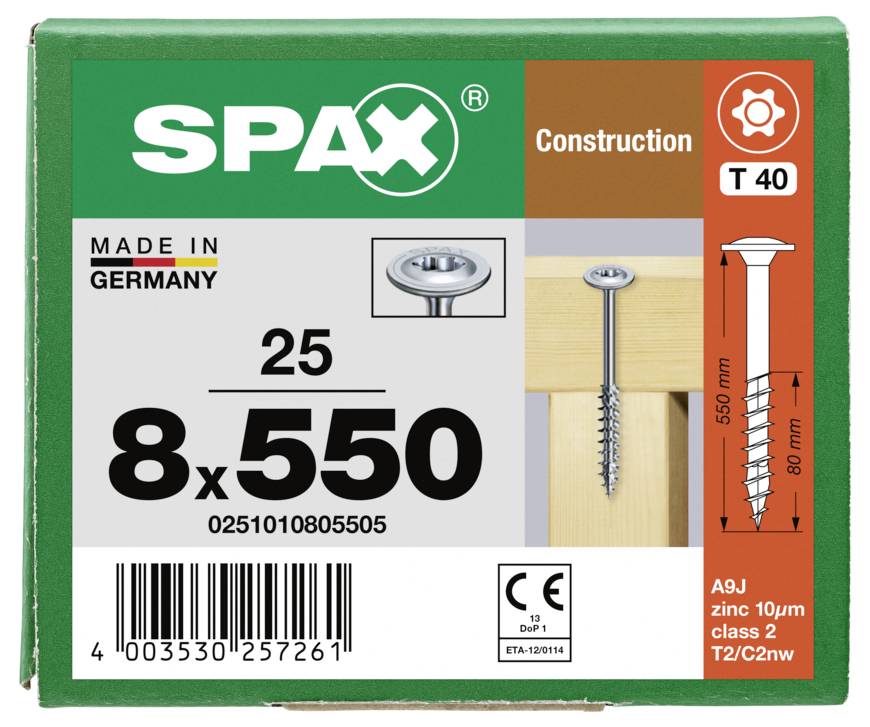 SPAX 0251010805505 Tellerschrauben 8mm 550mm T-STAR plus Stahl 25St.