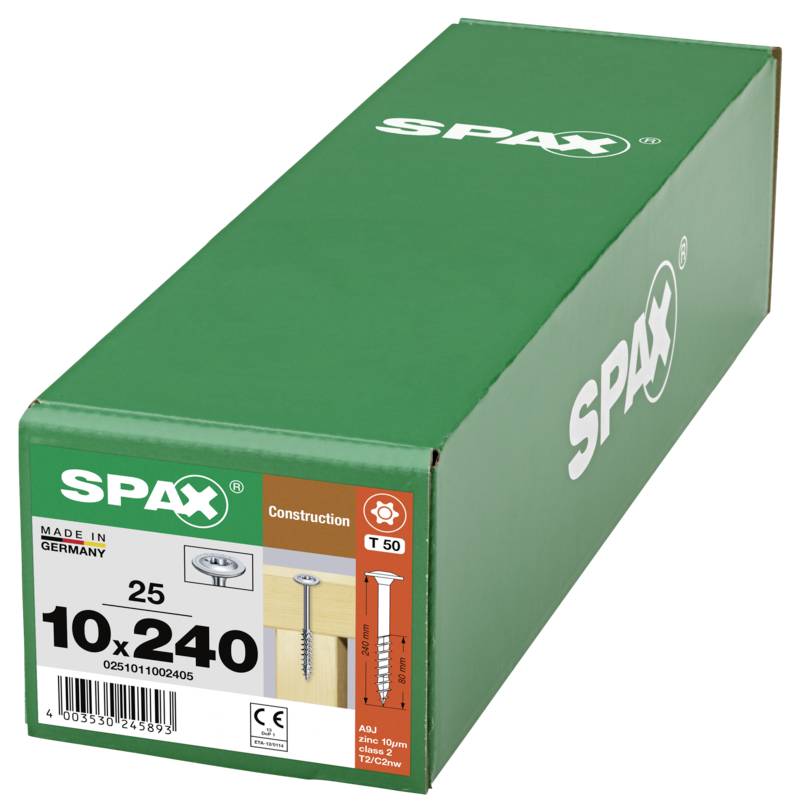 SPAX 0251011002405 Tellerschrauben 10mm 240mm T-STAR plus Stahl 25St.