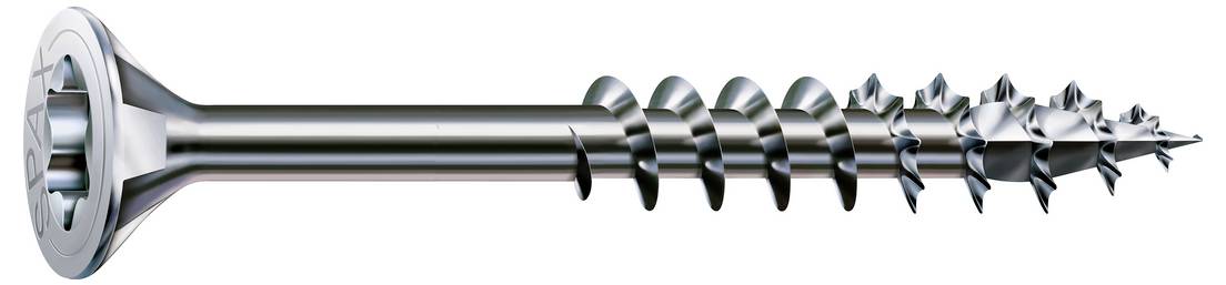Ein Metalldübel mit breitem Kopf und langem Gewindelschaft, in Seitenansicht auf weißem Hintergrund dargestellt.