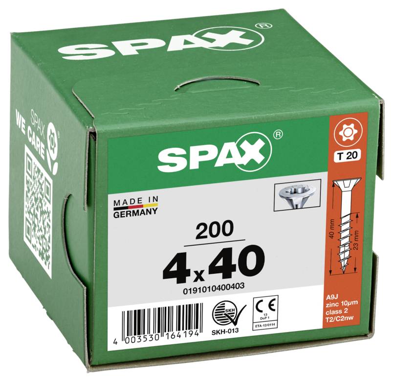 SPAX 0191010400403 Senkkopfschraube 4mm 40mm T-STAR plus Stahl 200St.