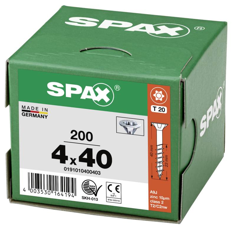 SPAX 0191010400403 Senkkopfschraube 4mm 40mm T-STAR plus Stahl 200St.