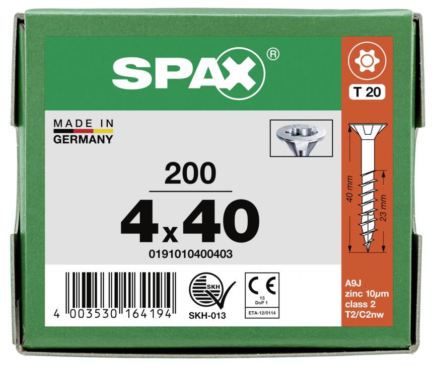 SPAX 0191010400403 Senkkopfschraube 4mm 40mm T-STAR plus Stahl 200St.