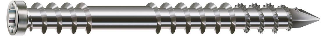 Metallschraube oder Spiralbohrer mit einer spitzen Spitze und Spiralgewinden entlang einer glänzenden silbernen Welle, horizontal auf weißem Hintergrund dargestellt