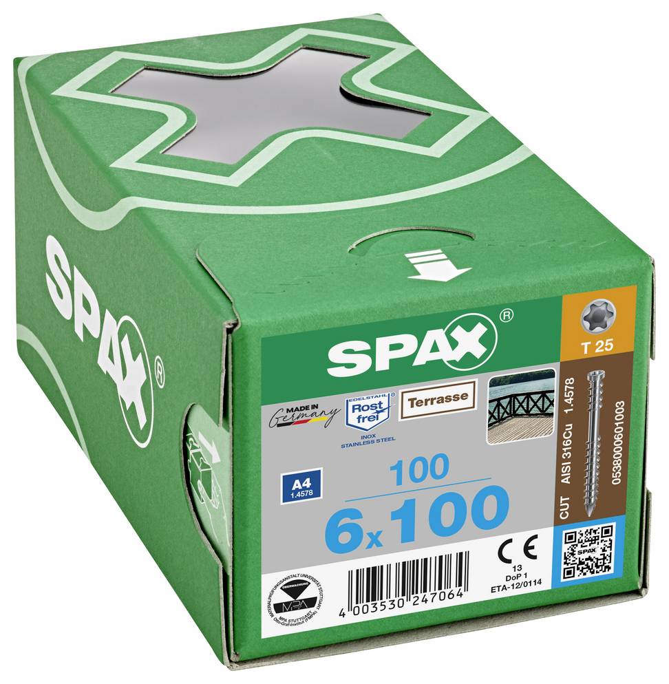 SPAX 0538000601003 Zylinderkopfschrauben-Sortiment 6mm 100mm T-STAR plus Edelstahl (rostfrei) 100St.