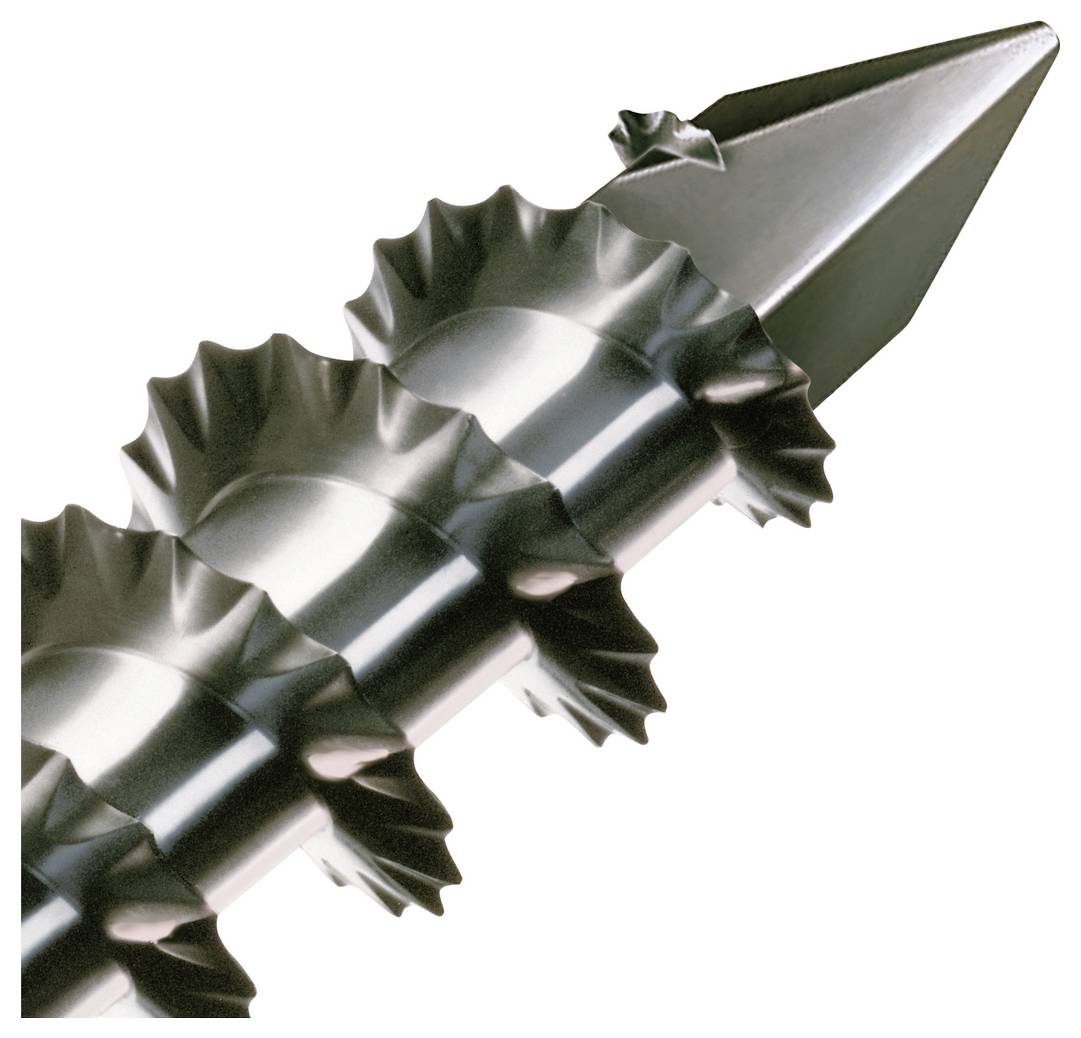 Metallbohrer mit scharfer konischer Spitze und spiralförmigen Schneidnuten auf weißem Hintergrund.