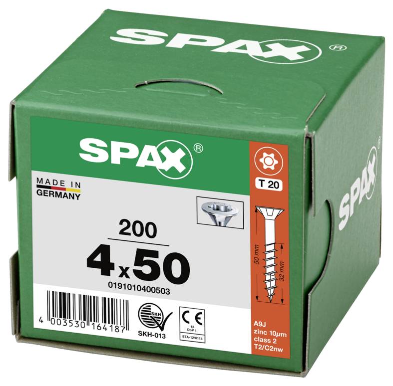 SPAX 0191010400503 Senkkopfschraube 4mm 50mm T-STAR plus Stahl 200St.
