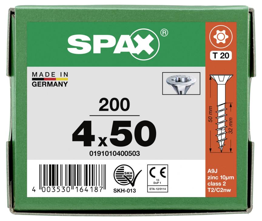 SPAX 0191010400503 Senkkopfschraube 4mm 50mm T-STAR plus Stahl 200St.