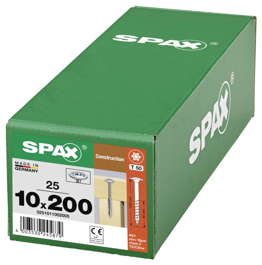 SPAX 0251011002005 Tellerschrauben 10mm 200mm T-STAR plus Stahl 25St.