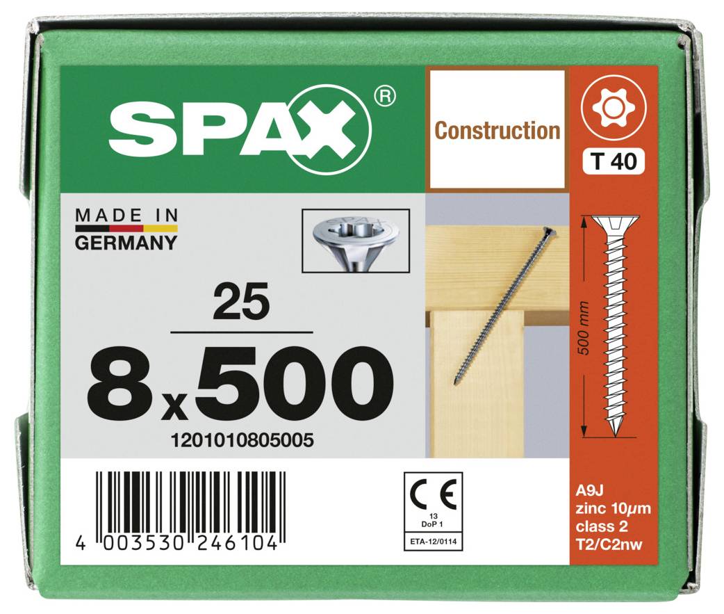 SPAX 1201010805005 Senkkopfschraube 8mm 500mm T-STAR plus Stahl 25St.