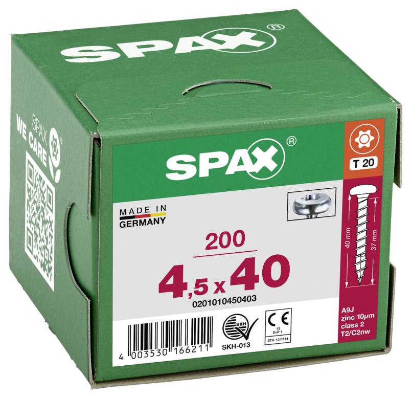 SPAX 0201010450403 Halbrundschrauben 4.5mm 40mm T-STAR plus Stahl 200St.