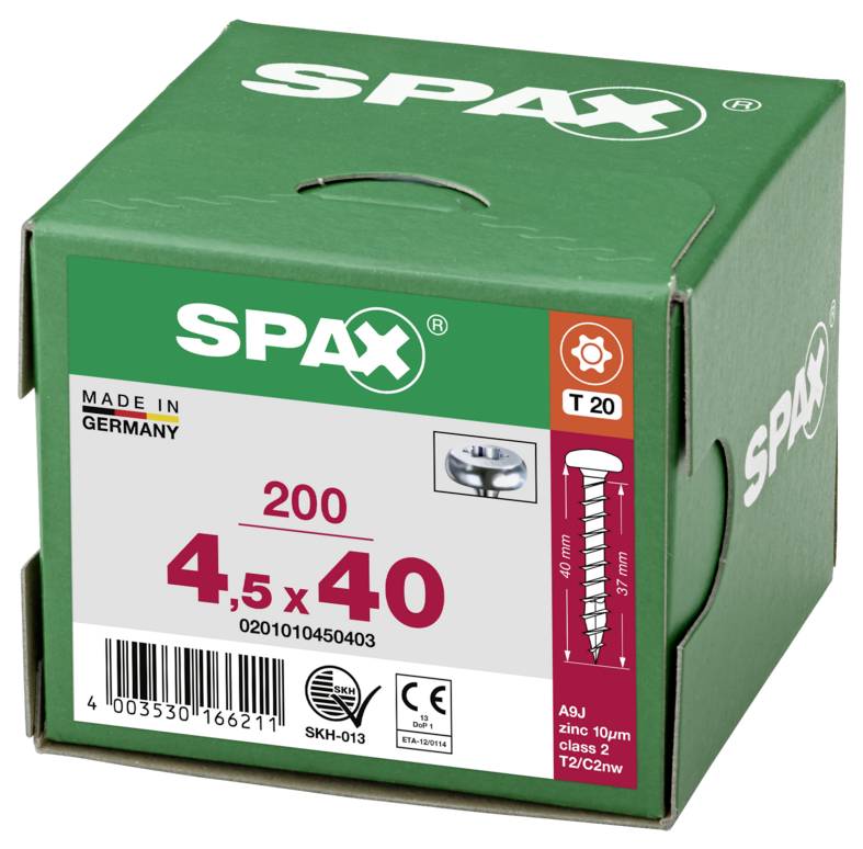 SPAX 0201010450403 Halbrundschrauben 4.5mm 40mm T-STAR plus Stahl 200St.
