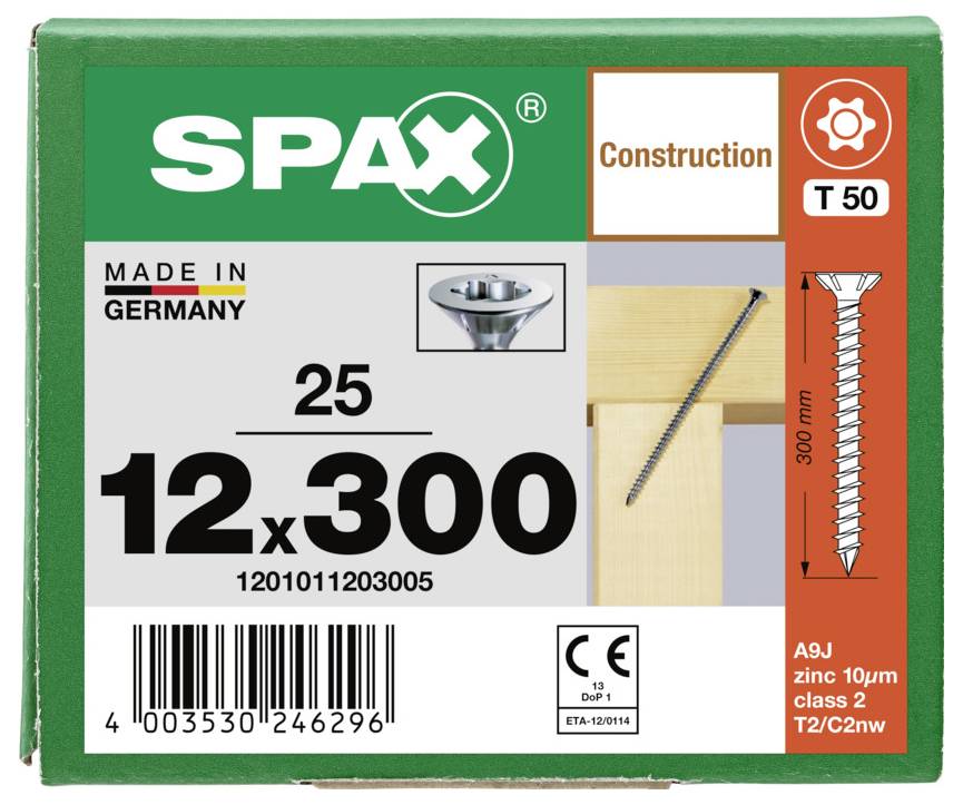 SPAX 1201011203005 Senkkopfschraube 12mm 300mm T-STAR plus Stahl 25St.