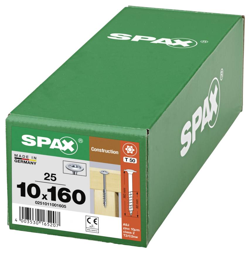 SPAX 0251011001605 Tellerschrauben 10mm 160mm T-STAR plus Stahl 25St.